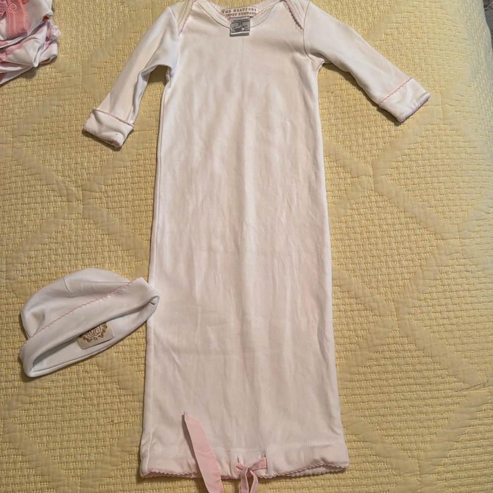 TBBC Pink and white gown and hat